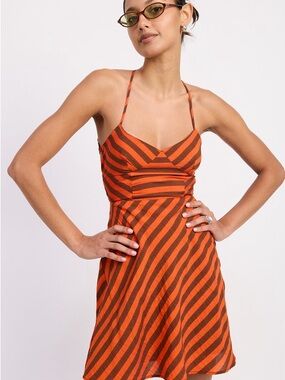 Animari Striped Orange & Brown Spaghetti-Strap Dress